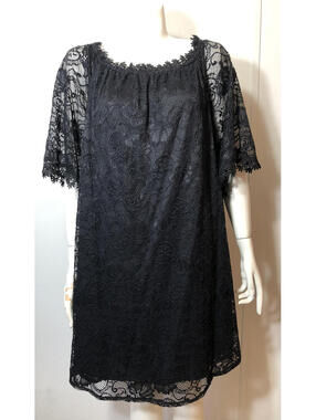 Miholl Womens XXL New Black Dress Lace Lined Body Loose Elastic Neckline